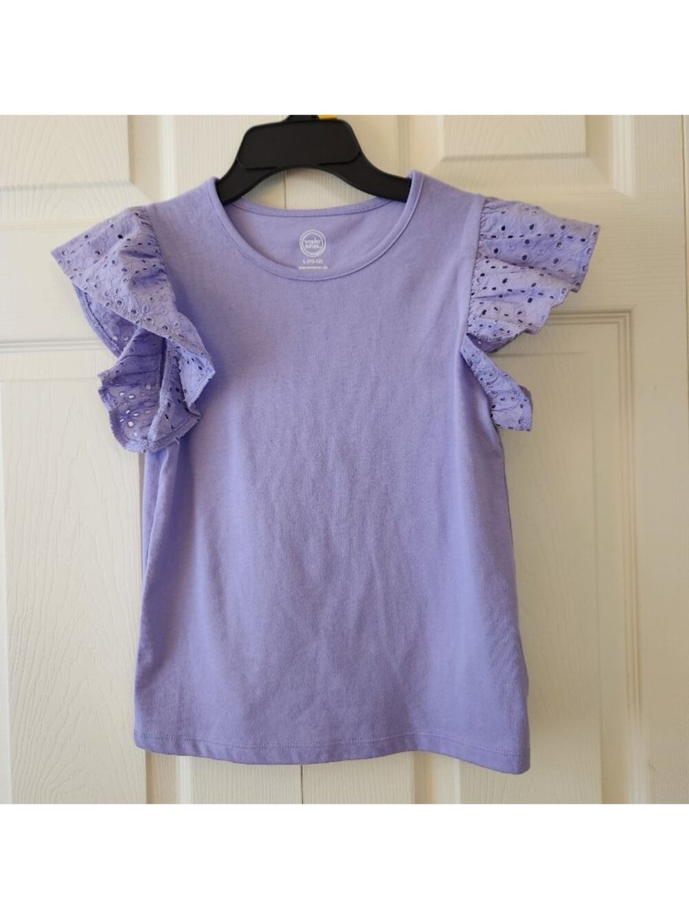 Girls Purple Ruffle Sleeve Top Wonder Nation L (10-12) Cotton Blend Eyelet Detai